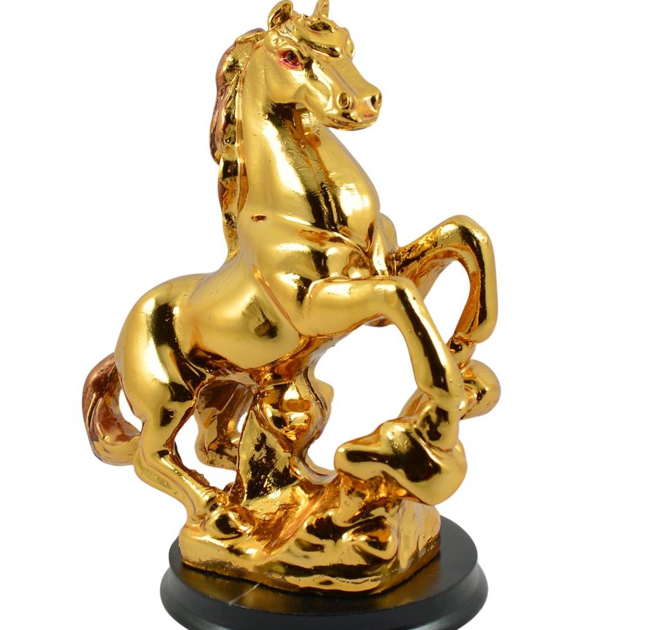 FengShui Golden Single Horse Statue Figurine Home Office Decoration for Good Luck.