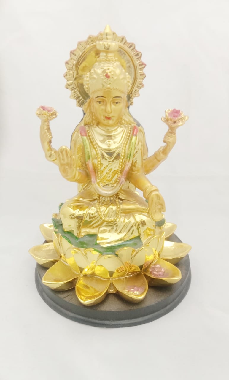 Poly Resin Sculpture Statue Of Goddess Laxmi With Lotus Stand Idol.