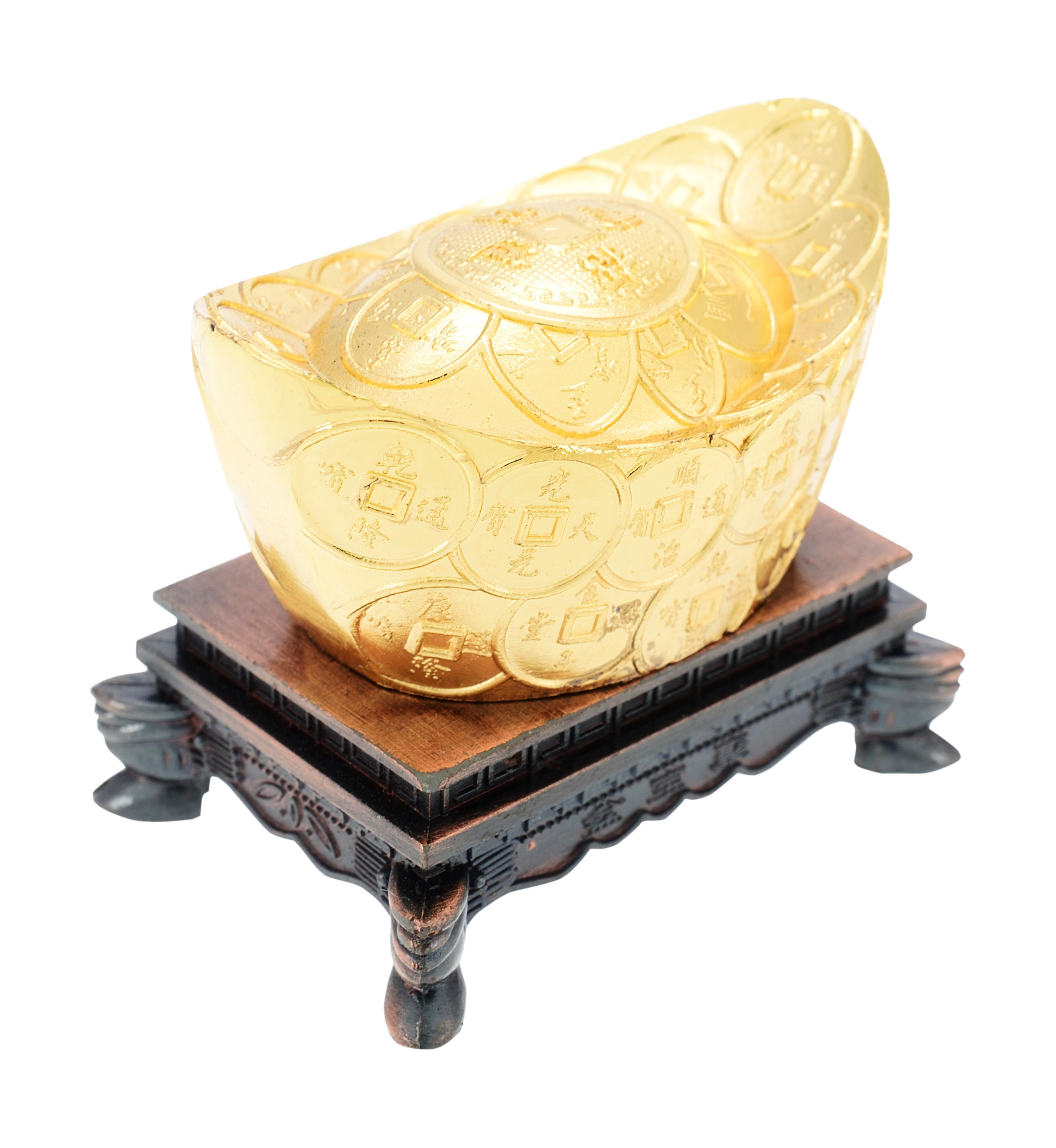 FengShui Golden Money Boat with stand For Fortune Luck and Wealth(6 x 3.5 x 5 CM,Golden).