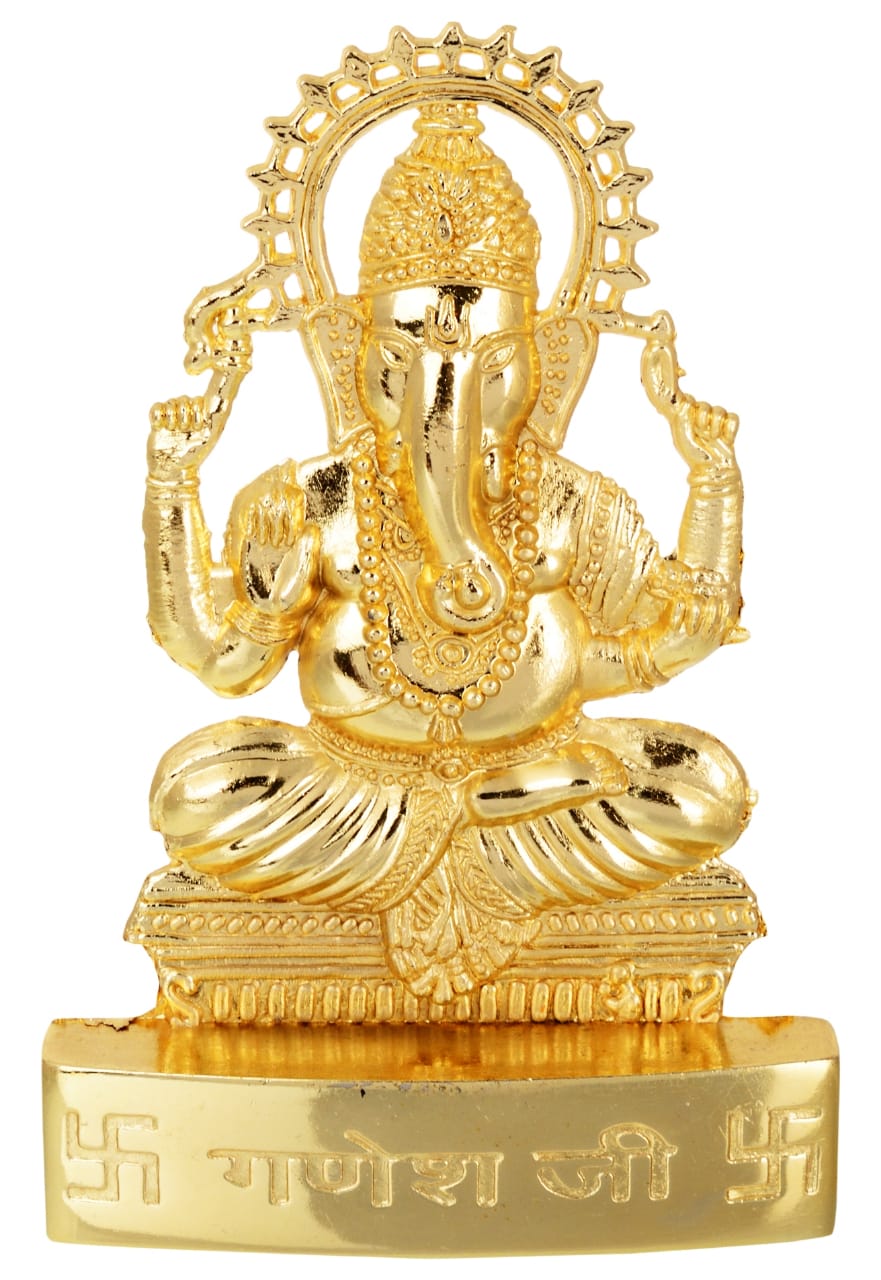 Golden Plated Lord Ganesh Idol Showpiece Statue for Temple and Home Décor (7 x 2 x 10 CM)Zinc.