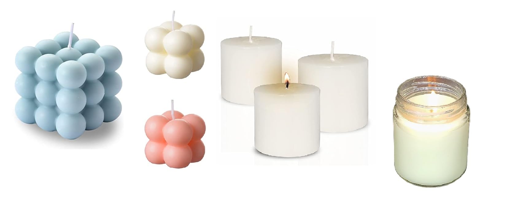 Candle Combo: Bubble 3D, 2D x 2, Jar Candle, and Scented Pillar Candle Set of 5