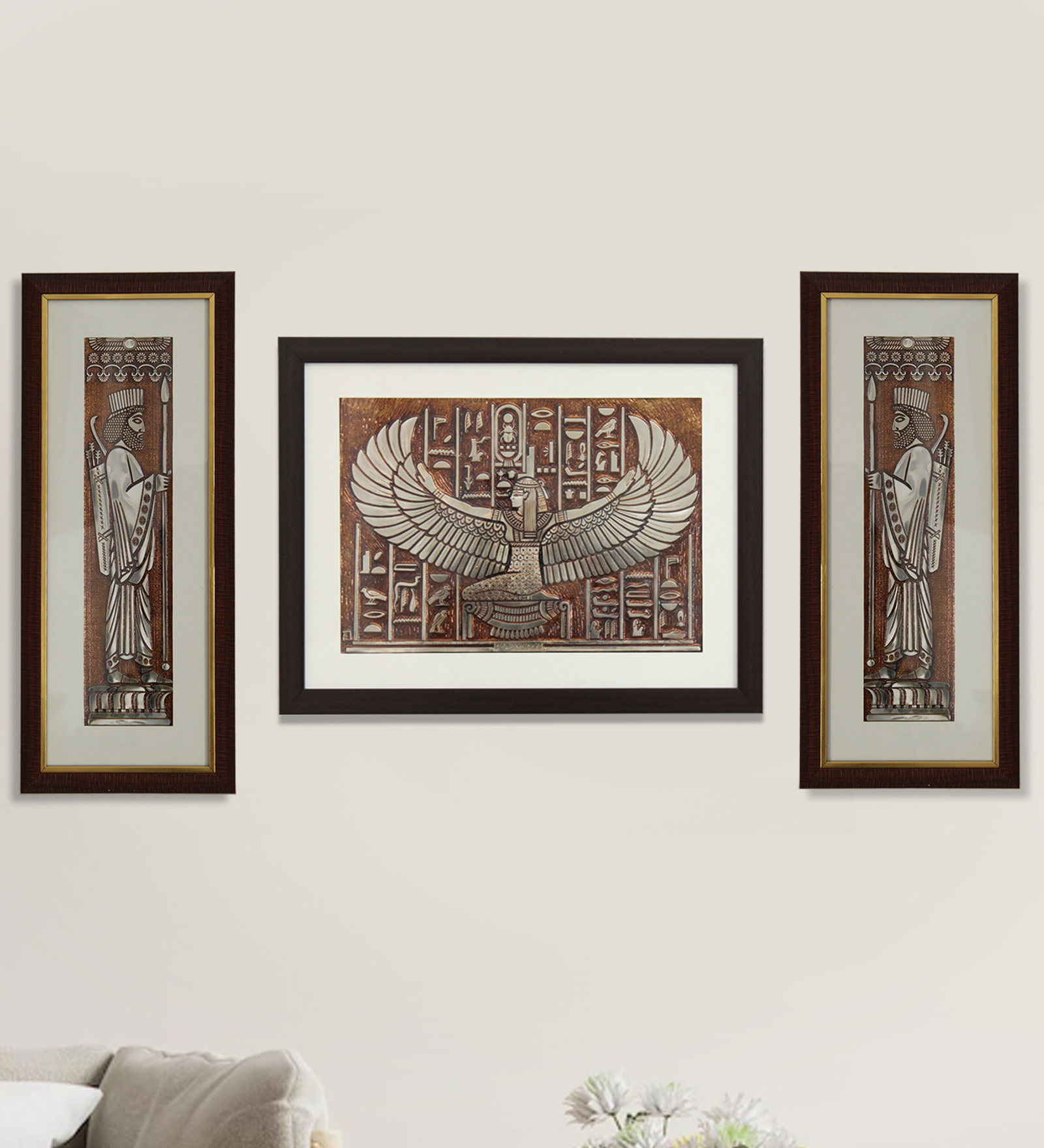 Archaemenid Soldier Egyptian Wall Painting Set Of 3