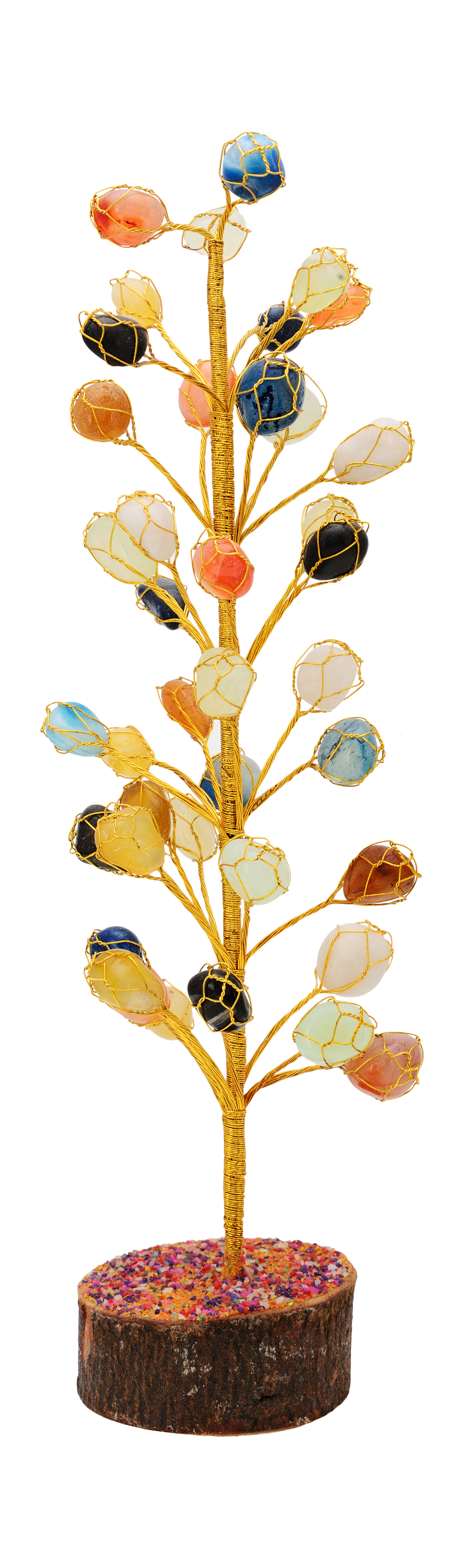 FengShui Tumble Stone Tree-A(8 x 7 x 36 cm, Multi stone)