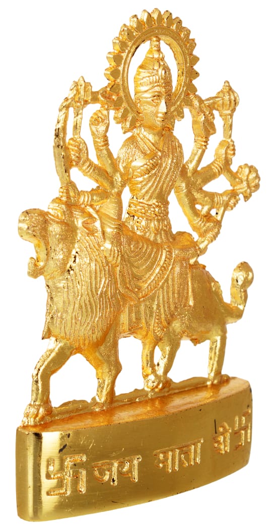 Golden Plated Goddess Durga Idol Statue for Temple and Home Décor (5 x 1 x 7 CM) Golden.