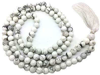 Natural Howlite Rosary, Prayer Mala -8 MM 108+1 Beads Jaap Mala For Meditation (45 x 2 x 1 cm) White.