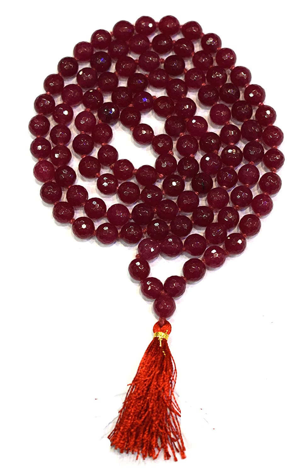 Natural Ruby Colour With Diamond Cut 8MM Prayer Rosary 108+1 Beads.