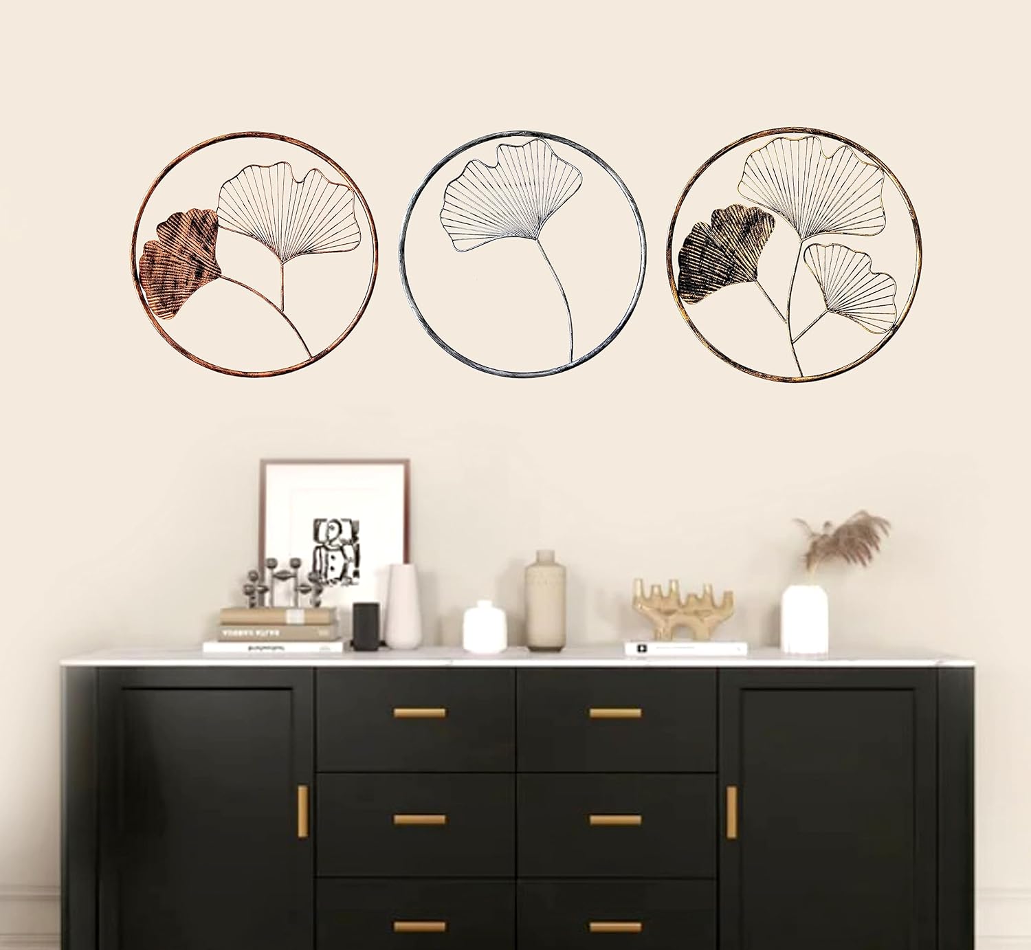 Metal Wall Art Multicolor Decorative Metal Gingko leaf (Set Of 3) Wall Decor
