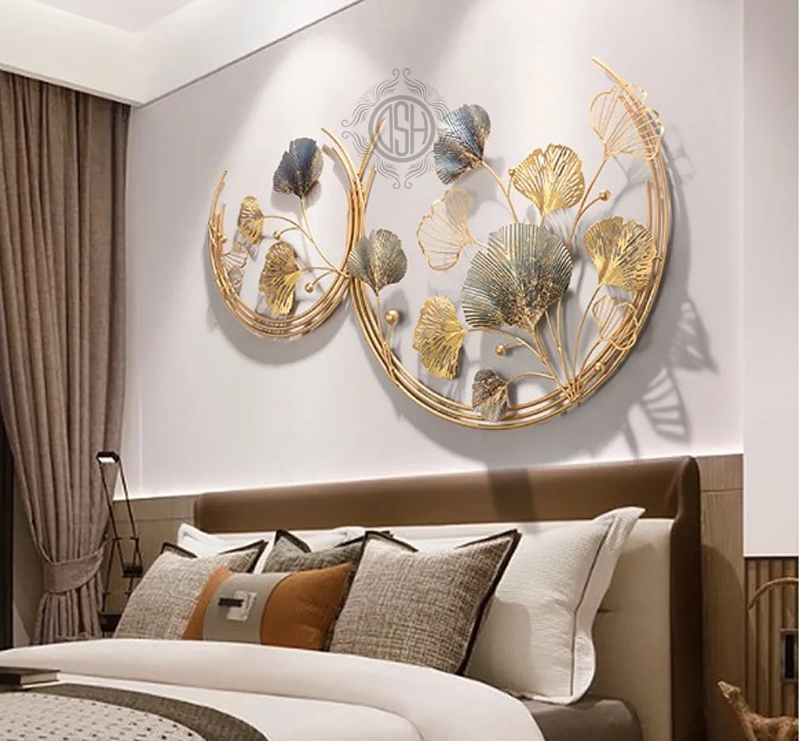 Wall Art Metal Round Shaped Beautiful Leaf Wall Arts For Home Hotel Decorative