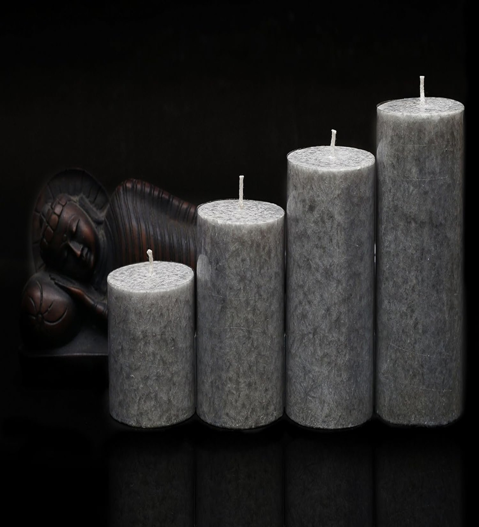 Pure Wax Cinnamon Fragranced (Cinnamon) Pillar Candles, Set of 4 Scented Pillar Candles Color Grey