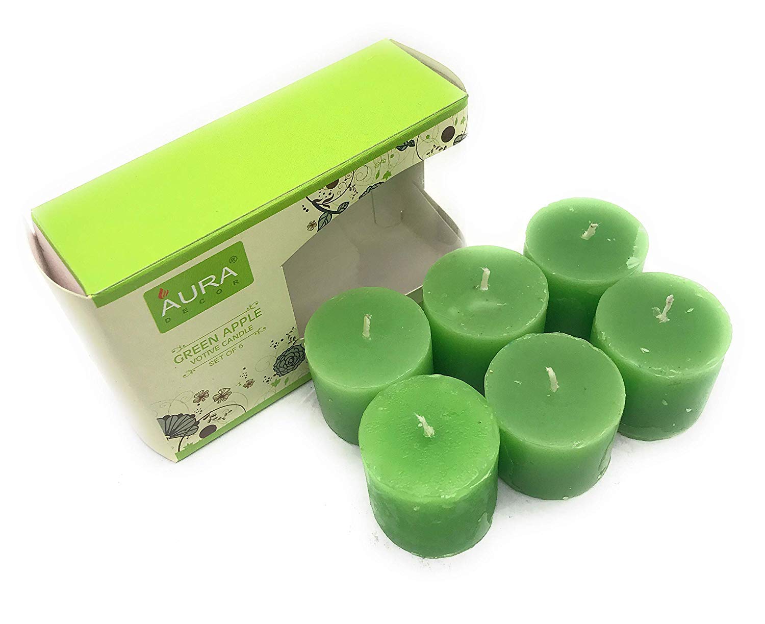 Set of 6 Green Apple Fragrance Votive Candles, Burning Time Approx 5 Hours Each