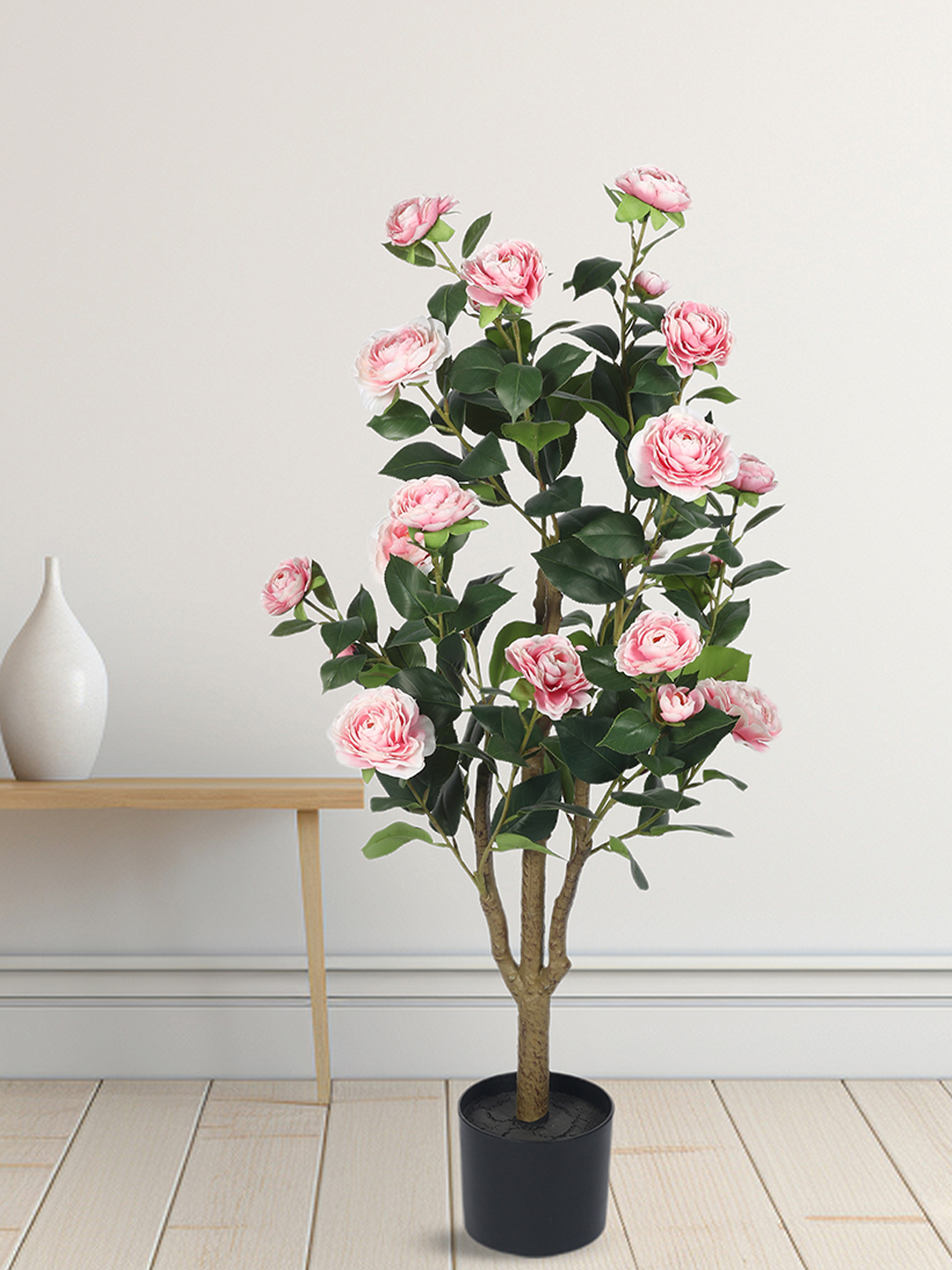 Artificial Plant  37inch Artificial Real Touch Camellia Rose Flowers Plants With Black Pot|Home Decor,Office Decor Perfect Gift,Set of 1