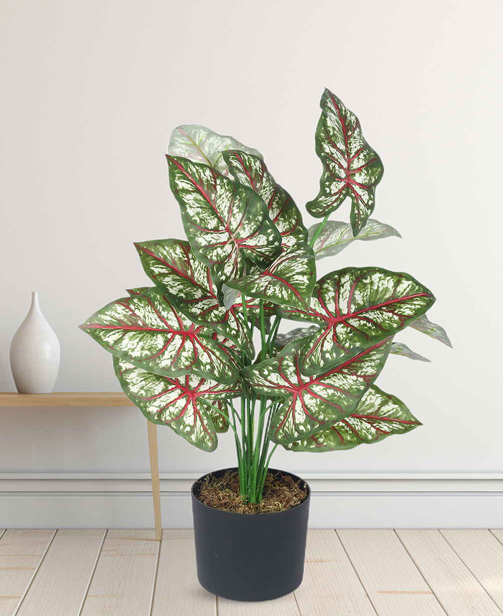 Artificial Plants 24inch Artificial Tropical Caladium Plants With Black Pot|Home Decor,Office Decor Perfect Housewarming Gift,Set of 1