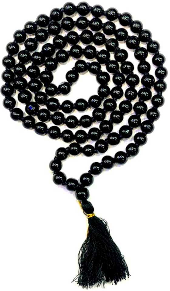 Natural Black Agate Stone Prayer Rosary Mala -6.5 MM 108+1 Beads Jaap  Mala For Meditation (38 x 2 x 1 cm) Black.