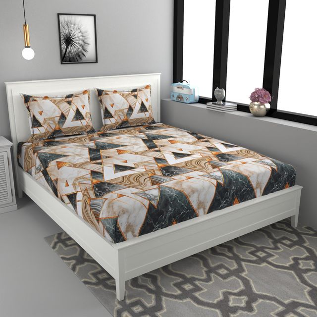 La elite Glace Cotton Fitted Bedsheet For Double Bed With 2 Pillow Covers