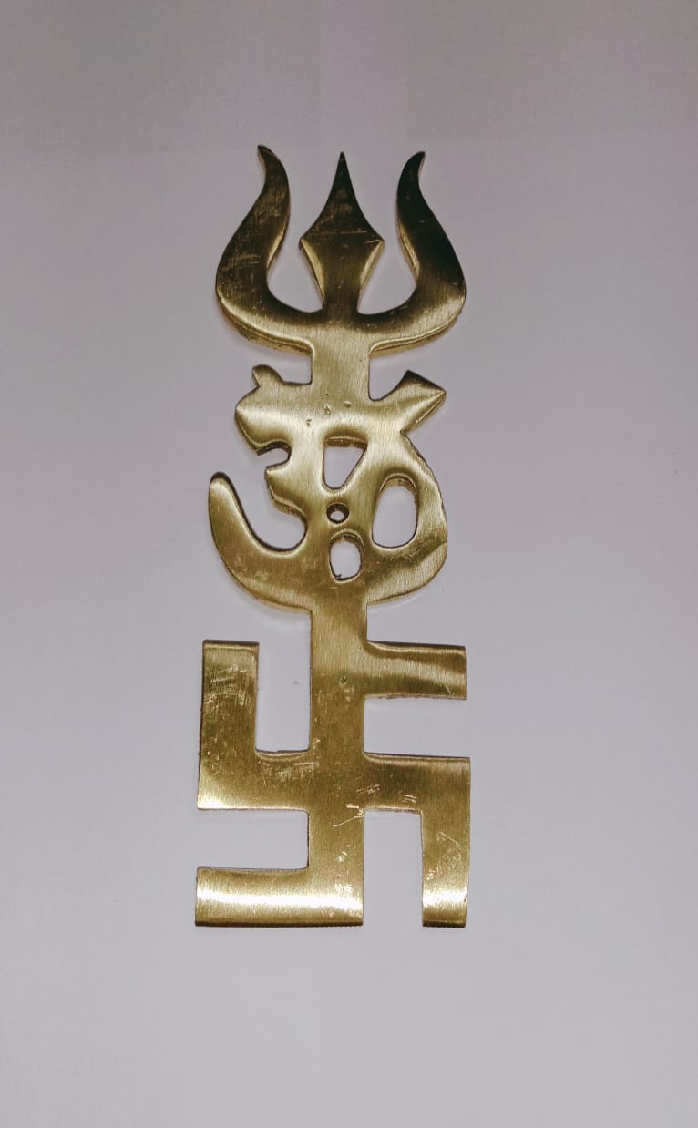 Brass Ashta Dhatu Tri Shakti Trishul Wall Hanging (10 cm x 3 cm x 0.5).