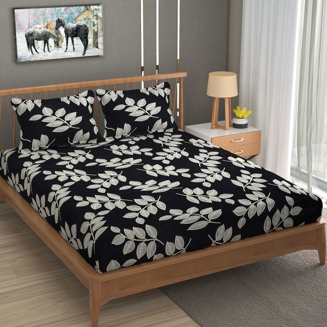 La elite Glace Cotton Fitted Bedsheet For Double Bed With 2 Pillow Covers