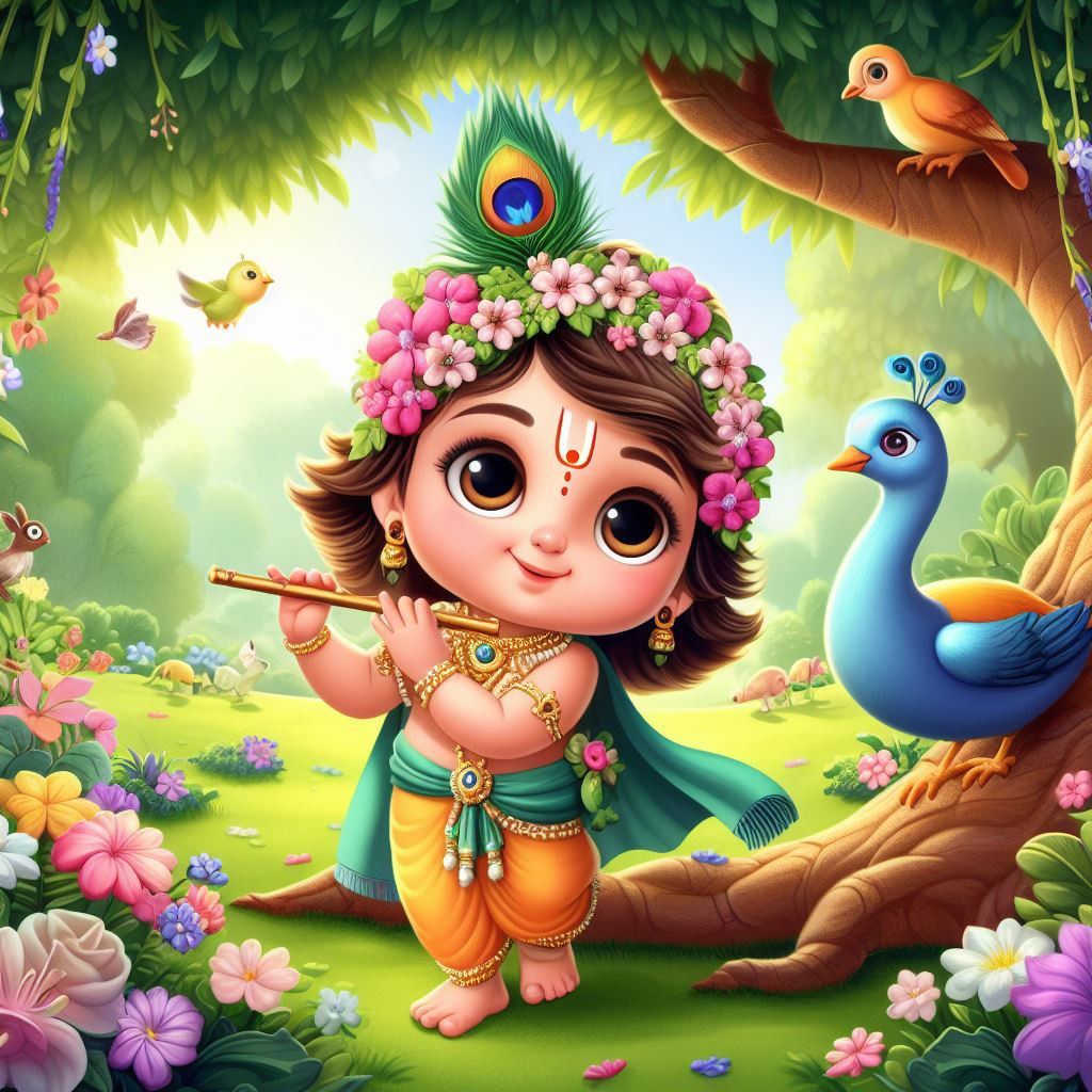 Krishna with Peacock Feather Poster | 15x17 Inches"