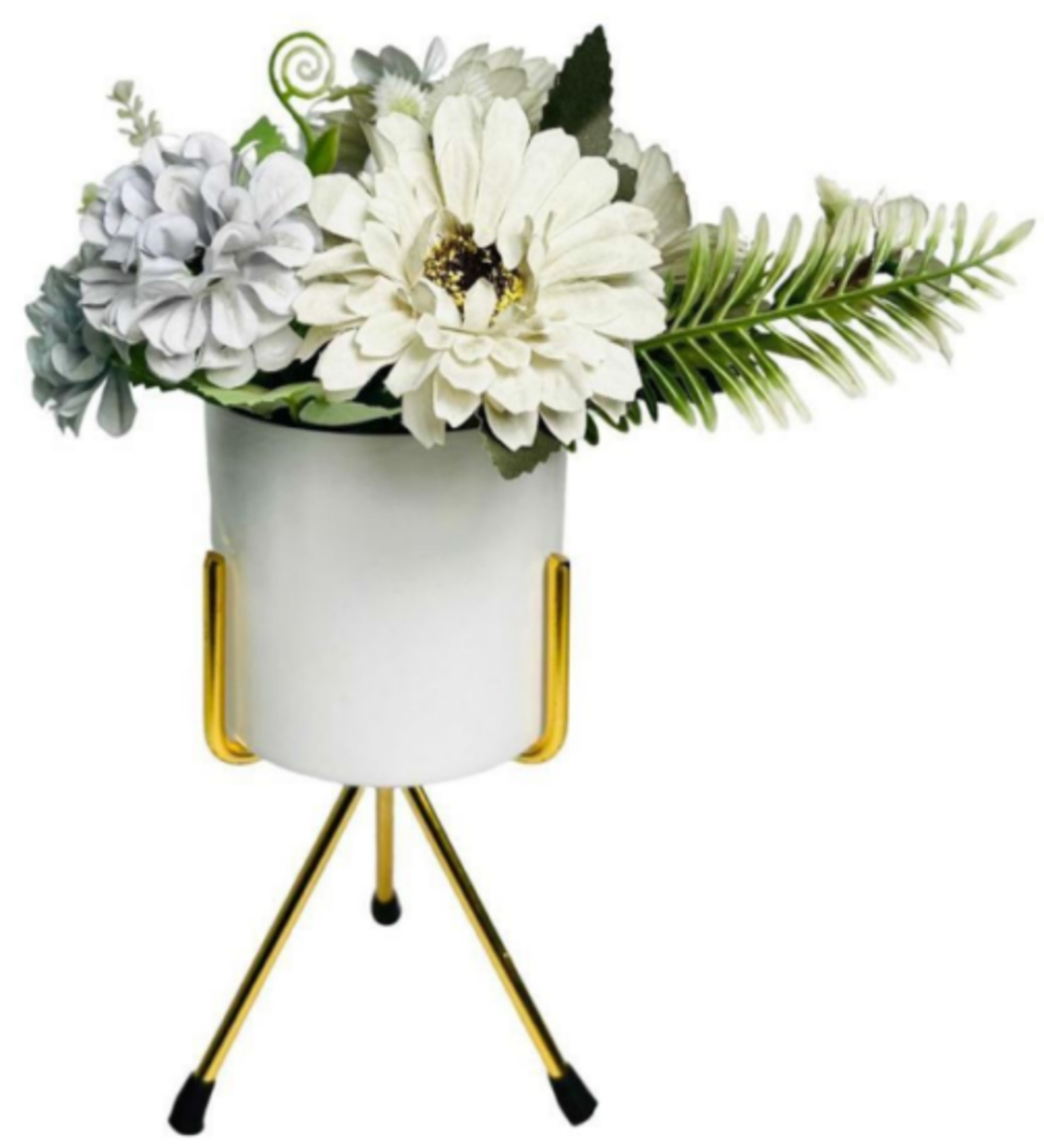 Metal Pot with stand Table Centerpiece Vase, White Vase for Dining Table Centerpieces, Desktop Metal Flower Arrangements Stand for Christmas Party Birthday Home Decor, Small Outdoor Flower Rack Vase,White