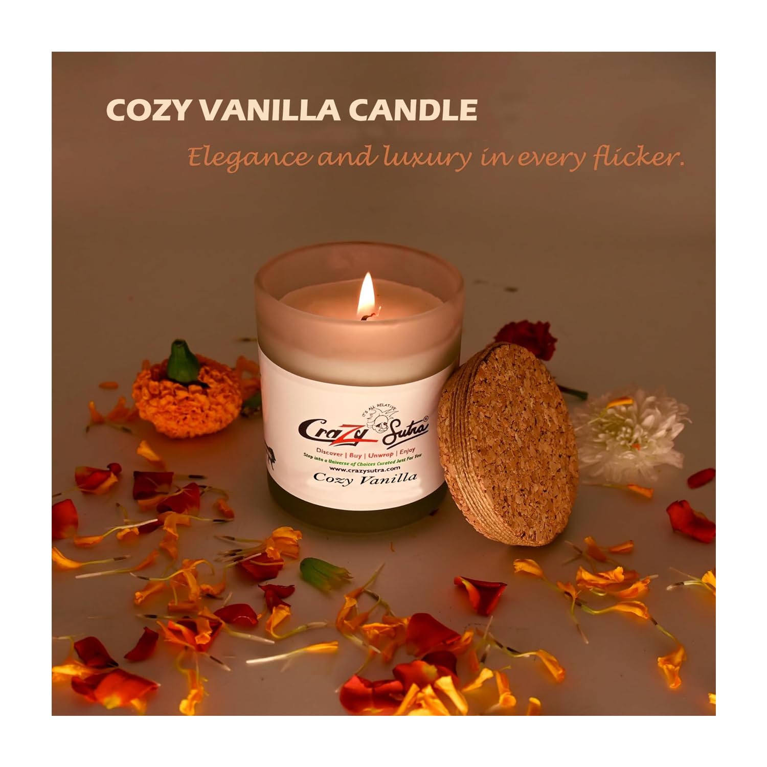 Natural Soy Wax Cork Jar Candle Cozy Vanilla - Pure Cotton Wicks, Essential Oil Scented- 1pc