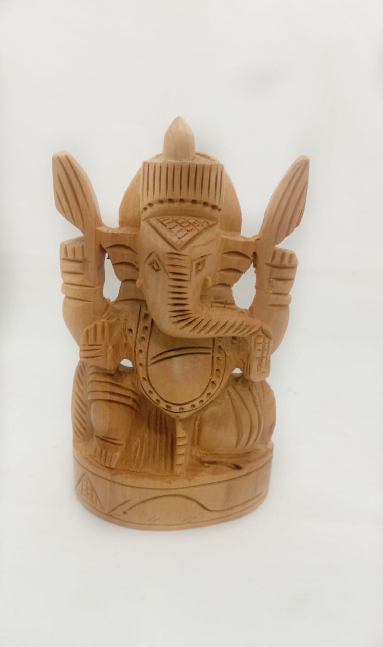 Brown Kadam wood Carved  Statue Of LORD GANESHA Hand Carved Idol Decorative Showpiece (  7 X 3.5 X 12 CM).