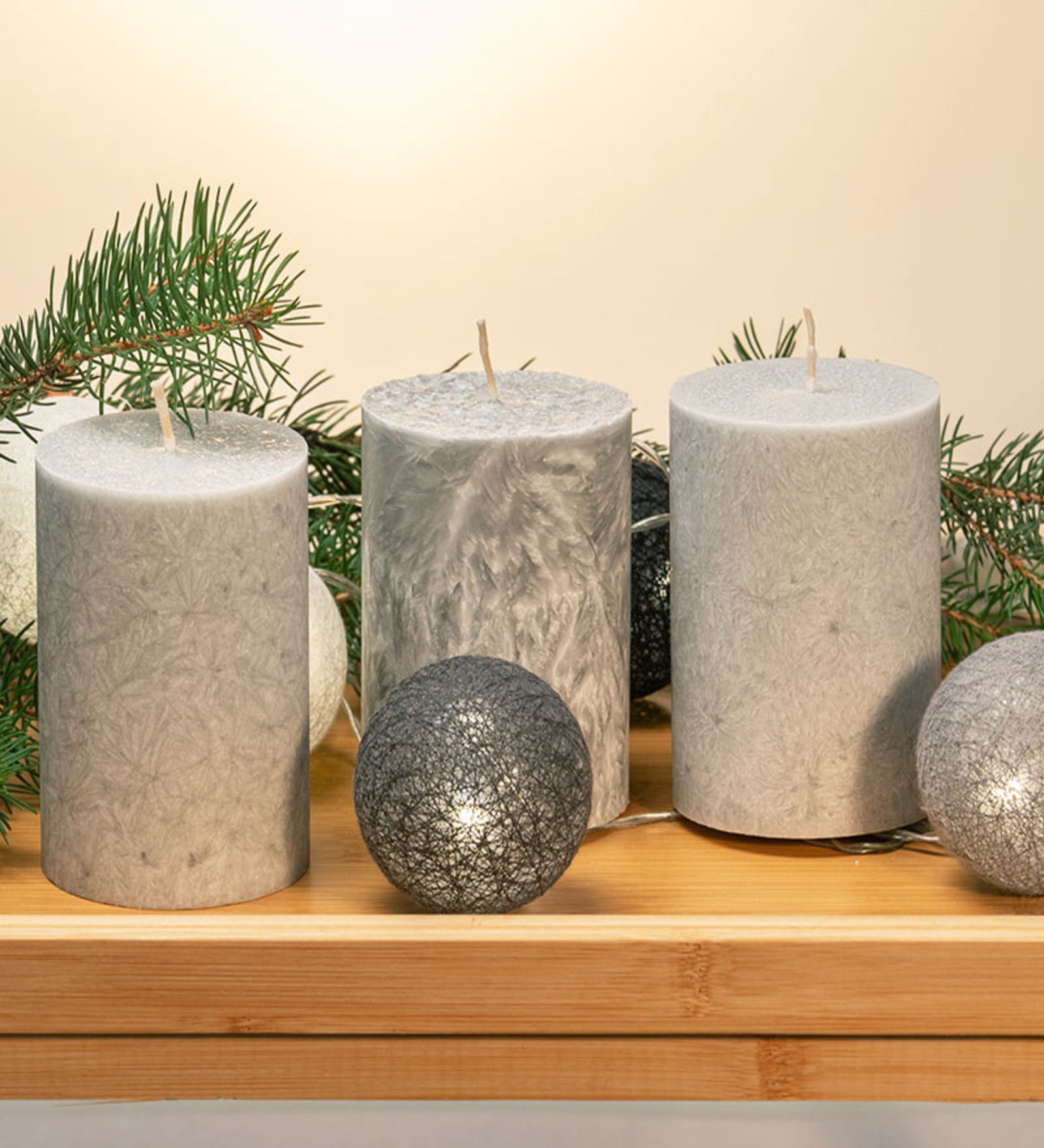 Pure Wax Cinnamon Fragranced (Cinnamon) Pillar Candles, Set of 4 Scented Pillar Candles Color Grey