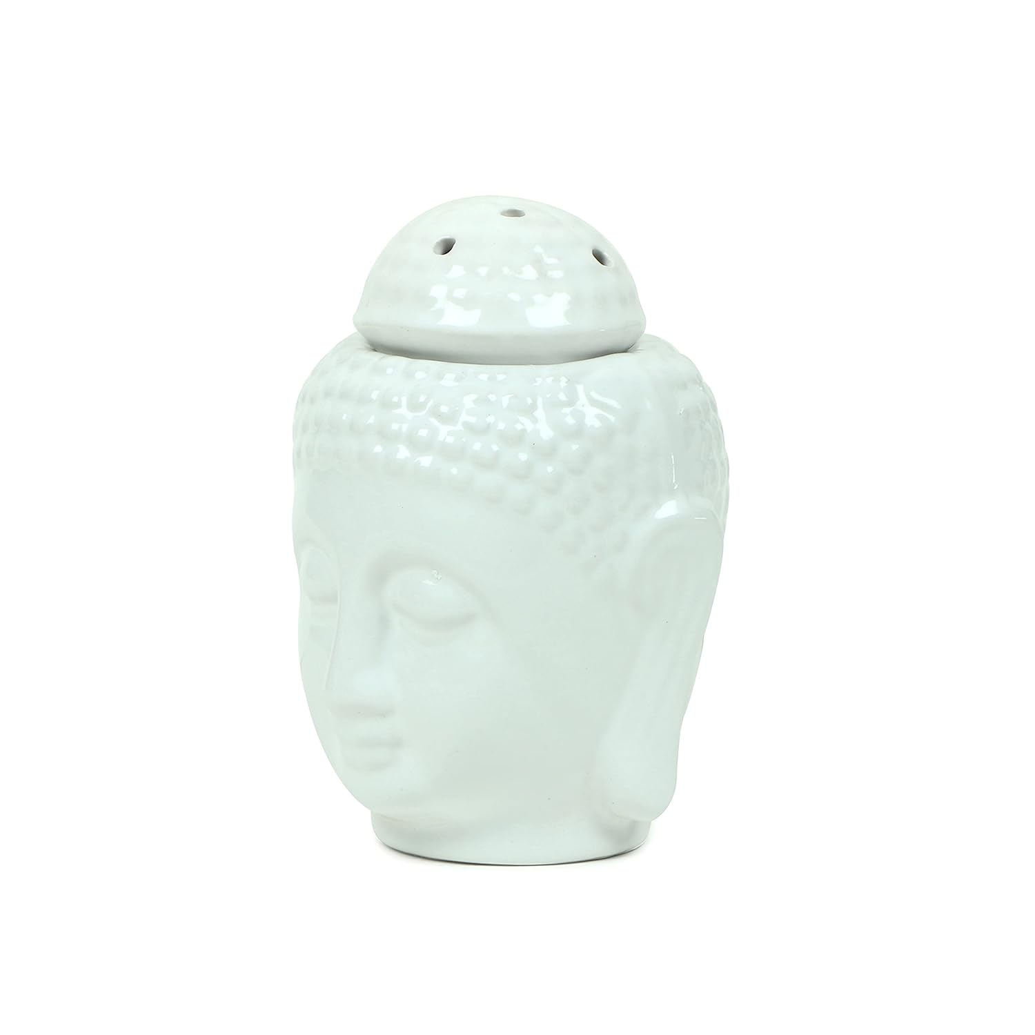 White Ceramic Buddha Head Fragrance Oil Warmer Lamp (5.5 Inches)