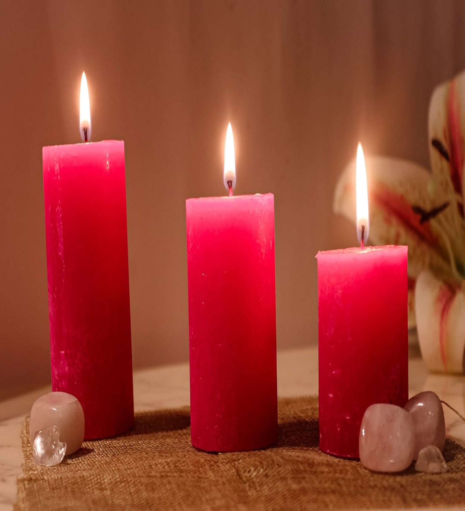 Pure Wax Cinnamon Fragranced (Cinnamon) Pillar Candles, Set of 3 Scented Pillar Candles Red