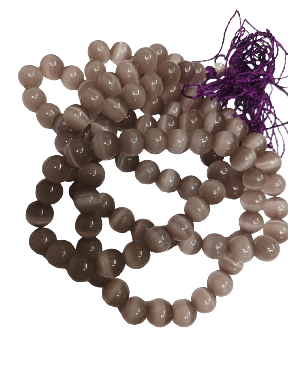 Natural Purple Selenite Stone Prayer Mala -8 MM 108+1 Beads Jaap Mala For Meditation With Certificate (45 x 2 x 1 cm).