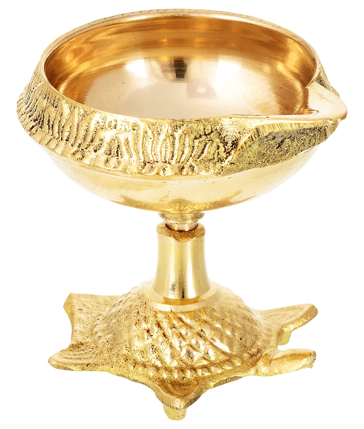 Brass Diya on Tortoise For Puja (7 x 6  x 6.5 Cm) Golden.