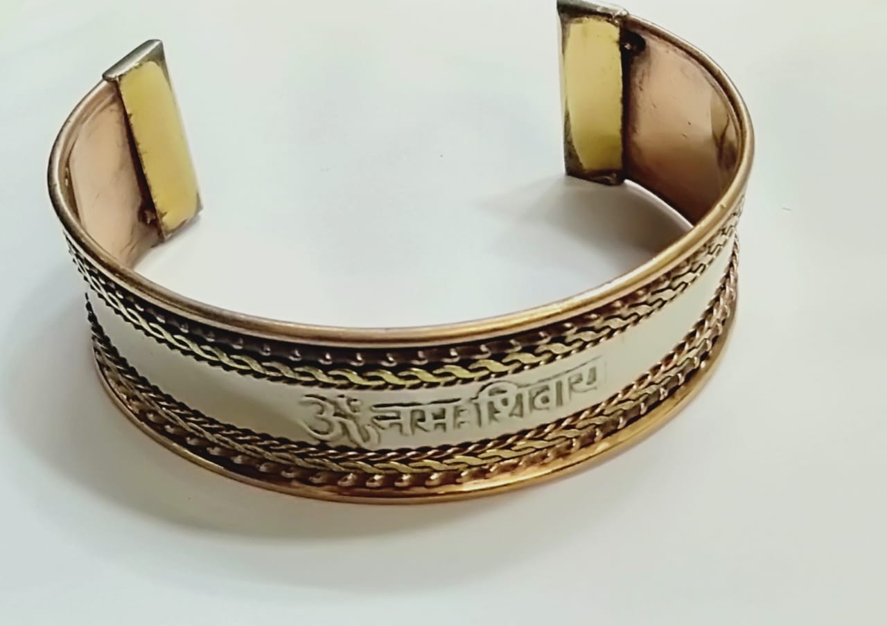 Copper Om Namah Shivaya Cuff Healing Bracelet Kada Free Size for Men.