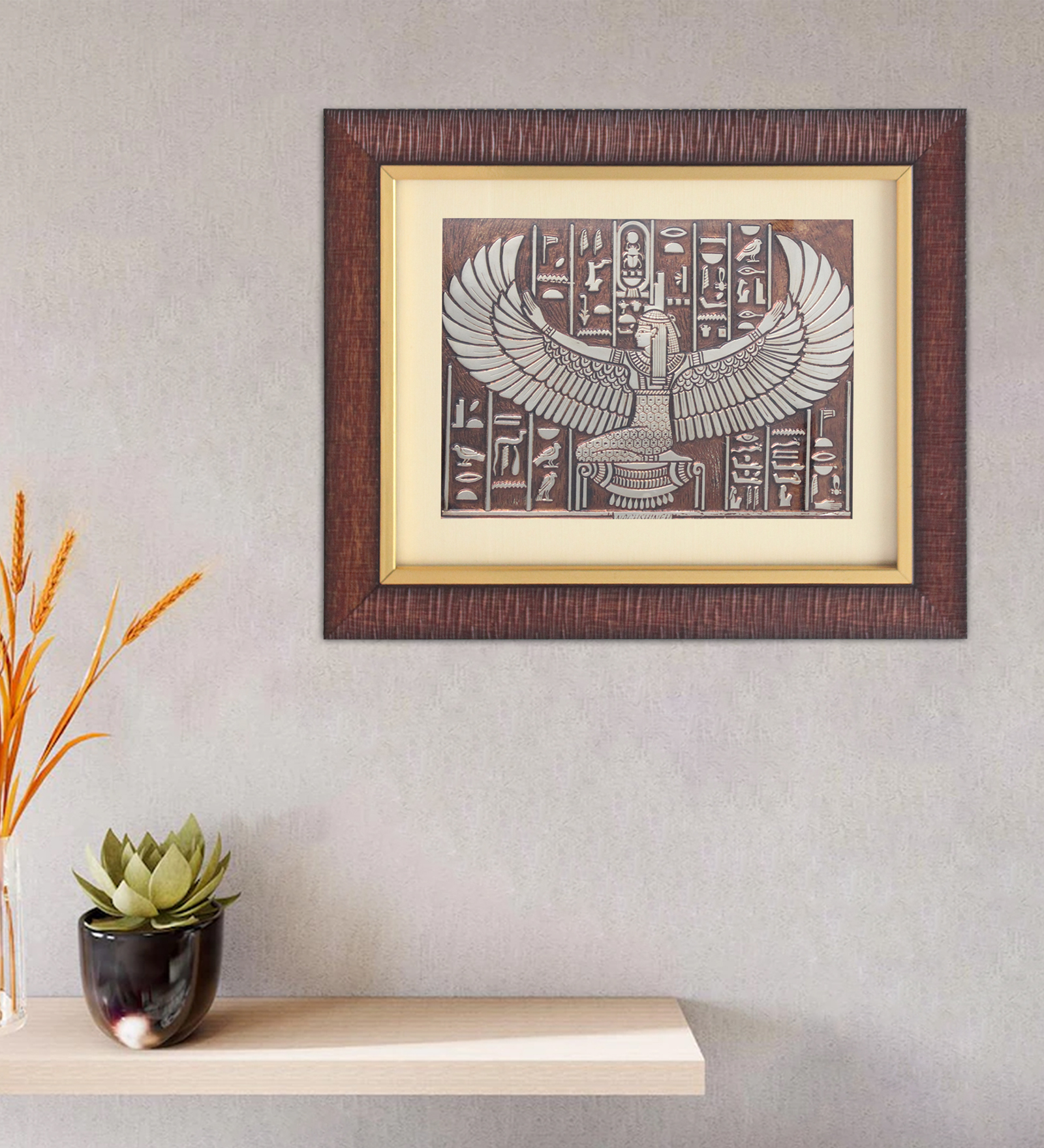 The Goddess Of Isis Wall Painting Brown & Golden Frame