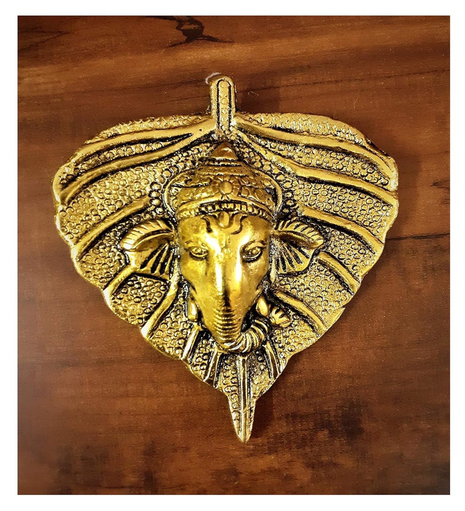 Gold Plated Leaf Ganesh Face Wall Hanging Statue with Antique Finish Wall Decor Diwali Puja Deepawali Decoration at Home Mandir Décor