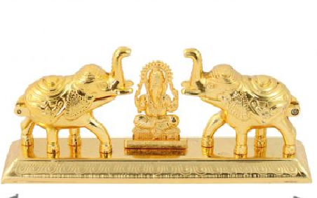 Golden Plated Lord Ganesh With Gajarag Statue Of  Idol(15 x 3 x 7 CM).